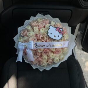 Hello Kitty Mixed Rose Bouquet with Bow & Personalized Ribbon