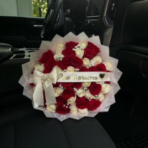 Timeless Romance 50 Red & White Roses Bouquet