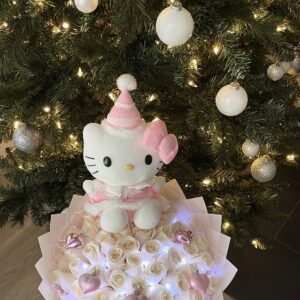 Holiday Charm White Roses Hello Kitty Bouquet